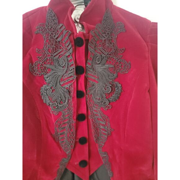 Punk Rave Gothic Jacket Womens 3XL Red Black Velvet Steampunk Victorian Vampire - Picture 5 of 13